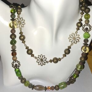 Multimedia Bronze & Shades of Green Beaded Boho Jewelry Set